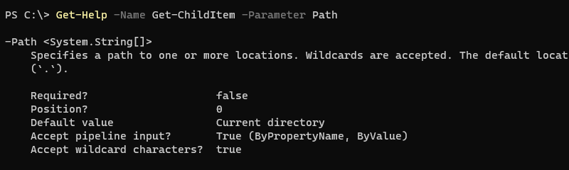 Get-Help - Get-ChildItem - Path parameter - Example