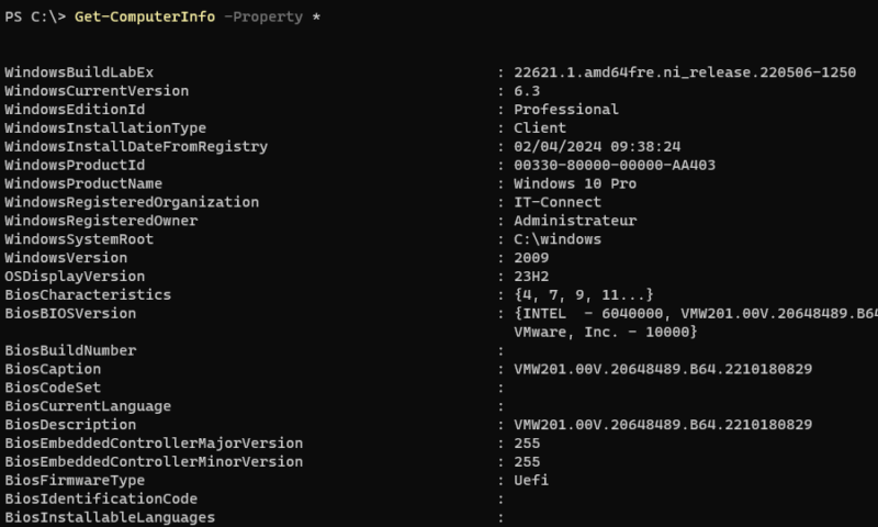 PowerShell - Get-ComputerInfo - Example
