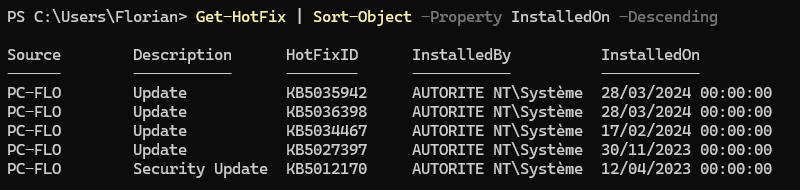 PowerShell - Get-HotFix - Example