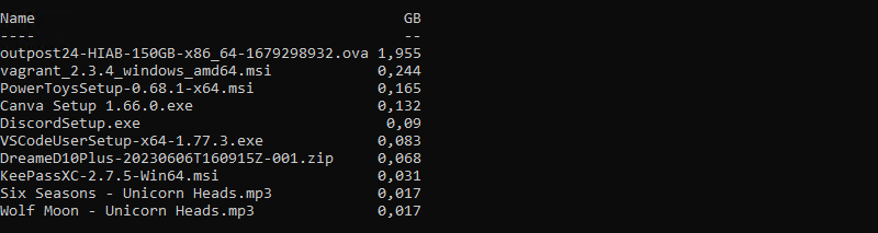 PowerShell - Top 10 Large Files - GB