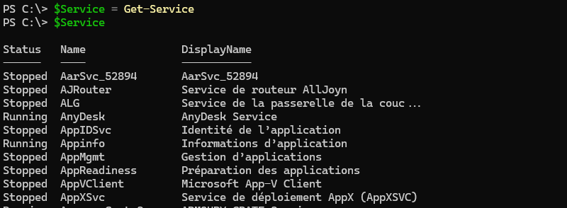 Storing the result of a PowerShell command in a variable