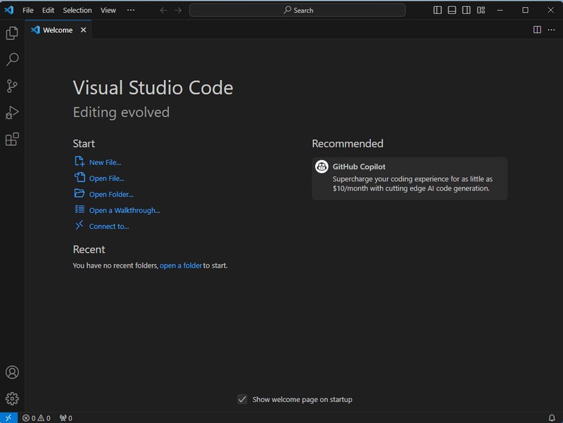 VS Code home page