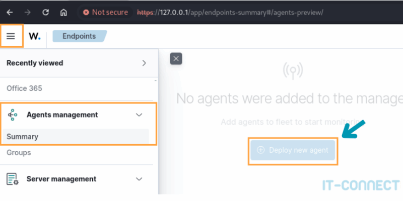 Deployment page for a new Wazuh agent.