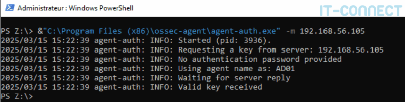 Request a registration key from the Wazuh server.