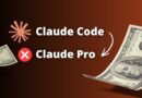 Graphic comparing Claude Code and Claude Pro, with dollar bills flying and a curved arrow suggesting a version choice or price consideration.