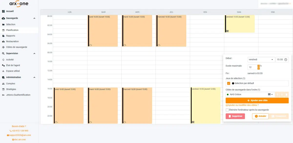 Arx One Backup - Planification des sauvegardes sur NAS Onbox