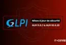 Graphic announcing GLPI security updates: GLPI 11.0.7 and GLPI 10.0.25 on a dark red banner (IT-Connect.fr).