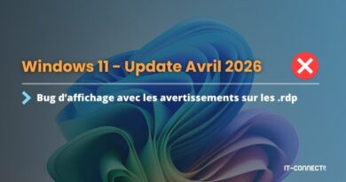 Banner announcing Windows 11 Update April 2026 with a display bug warning about .rdp alerts and a red X icon on the right.