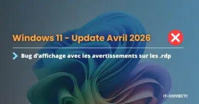 Banner announcing Windows 11 Update April 2026 with a display bug warning about .rdp alerts and a red X icon on the right.