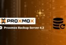 Proxmox Backup Server 4.2 banner with the Proxmox logo on the left and a server rack illustration in orange hues on the right.