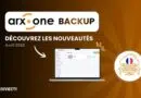 Banner promoting arx.one BACKUP with a laptop mockup and cloud icon, French text reads 'DÉCOUVREZ LES NOUVEAUTÉS' (April 2026).