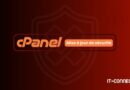cPanel security update banner on a red gradient background with the IT-Connect logo and the French text 'Mise à jour de sécurité'.