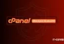 cPanel security update banner on a red gradient background with the IT-Connect logo and the French text 'Mise à jour de sécurité'.