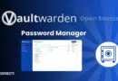 Vaultwarden Open Source Password Manager banner showing logo, 'Password Manager' title, a screenshot of the interface on the left, and a circular blue safe icon on the right.