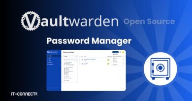 Vaultwarden Open Source Password Manager banner showing logo, 'Password Manager' title, a screenshot of the interface on the left, and a circular blue safe icon on the right.