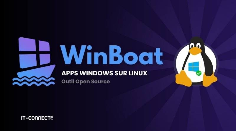 Banner for WinBoat: Windows apps on Linux with a penguin mascot on a dark purple background, indicating open-source tooling.