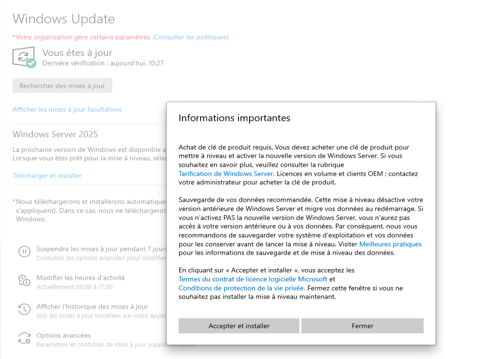 Windows Server 2025 Upgrade via Windows Update Guide
