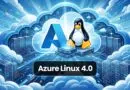 Promo illustration for Azure Linux 4.0 featuring Tux the penguin atop a blue server pod amid cloud and data center imagery.