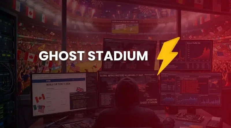 Dark control room with many monitors showing graphs; 'GHOST STADIUM' logo and a yellow lightning bolt.