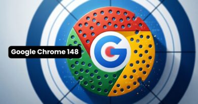 Google Chrome 148 badge over a blue circular target background with dotted perforations on the logo segments.