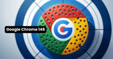 Google Chrome 148 badge over a blue circular target background with dotted perforations on the logo segments.
