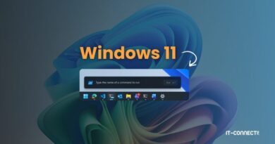 Windows 11 wallpaper featuring the taskbar with a search/command bar and app icons, IT-Connect watermark in the corner.