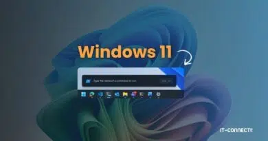 Windows 11 wallpaper featuring the taskbar with a search/command bar and app icons, IT-Connect watermark in the corner.