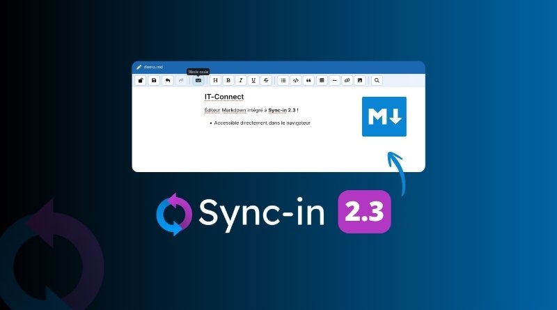 Promo banner for Sync-in 2.3, showing a desktop editor window and the Sync-in logo with a 2.3 badge.