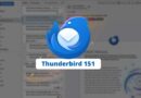 Thunderbird logo (blue bird) with 'Thunderbird 151' banner over a blurred email client interface in the background.