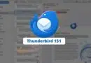 Thunderbird logo (blue bird) with 'Thunderbird 151' banner over a blurred email client interface in the background.