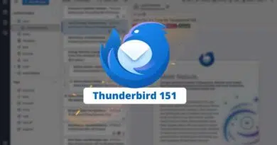 Thunderbird logo (blue bird) with 'Thunderbird 151' banner over a blurred email client interface in the background.