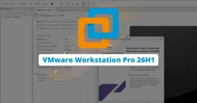 VMware Workstation Pro 26H1 splash screen with blue-orange stacked logo over a VM window surface.1