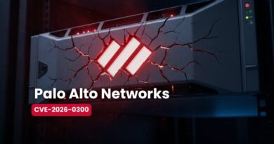 Banner for Palo Alto Networks announcing CVE-2026-0300, featuring a cracked server with red glowing logo bars