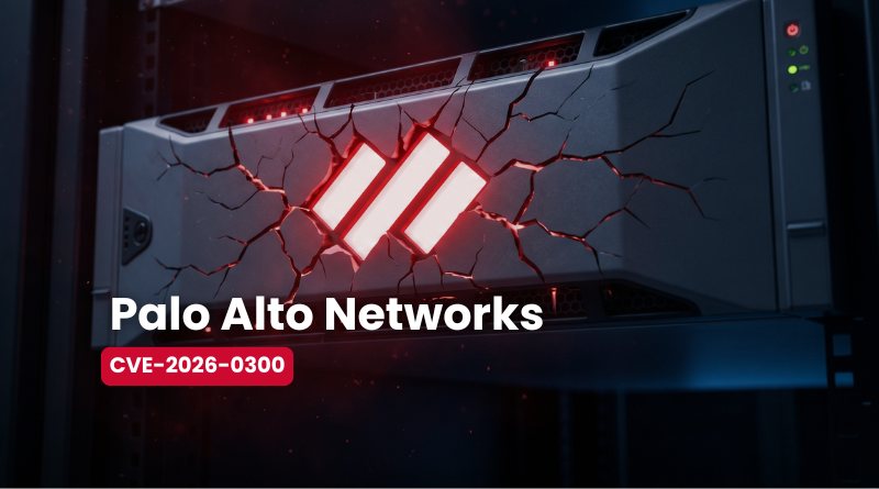 Banner for Palo Alto Networks announcing CVE-2026-0300, featuring a cracked server with red glowing logo bars