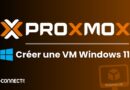 Proxmox logo with the French text 'Créer une VM Windows 11' and a Windows logo (IT-Connect watermark).