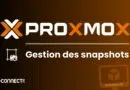 Proxmox branding banner with the text 'Gestion des snapshots' on a brown gradient background and small white icons nearby (IT-Connect.fr watermark).