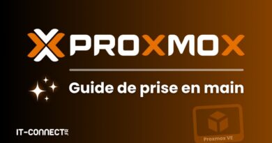 Banner promoting a French Proxmox VE guide: 'Guide de prise en main' with the Proxmox logo and IT-Connect.fr watermark on a dark gradient background.