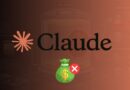 Claude logo on a dark gradient background with a crossed-out money bag icon in front, implying no fees or money restriction.