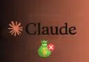 Claude logo on a dark gradient background with a crossed-out money bag icon in front, implying no fees or money restriction.