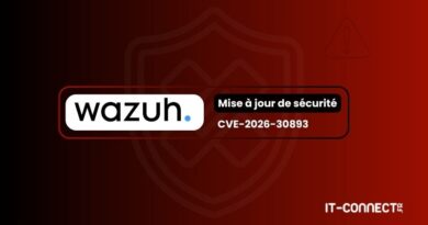 Banner announcing Wazuh security update CVE-2026-30893, with IT-Connect.fr logo.