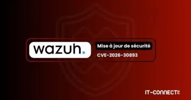 Banner announcing Wazuh security update CVE-2026-30893, with IT-Connect.fr logo.