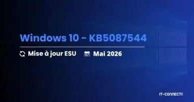 Slide about Windows 10 update KB5087544 (Mise à jour ESU, Mai 2026) with IT-Connect logo