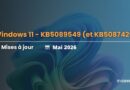 Windows 11 update banner: KB5089549 and KB5087420, 'Mises à jour' & 'Mai 2026', IT-Connect logo bottom right.