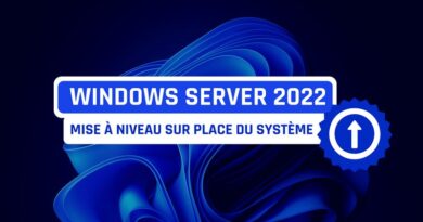 Banner announcing Windows Server 2022 on-site system upgrade, with a blue gear and upward arrow on a dark blue background.