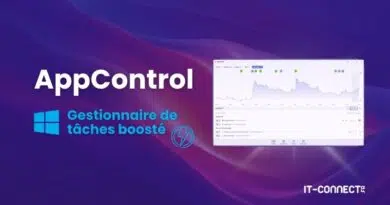 AppControl branding with bold title, blue 'Gestionnaire de tâches boosté' text, Windows icon, and a UI screenshot on a purple background.