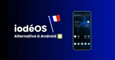 iodéOS logo with a French flag and the text 'Alternative à Android' beside a smartphone on a blue gradient background
