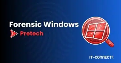 Forensic Windows and Pretech branding with a red magnifying glass over a Windows logo on a blue gradient banner (IT-CONNECT.fr)