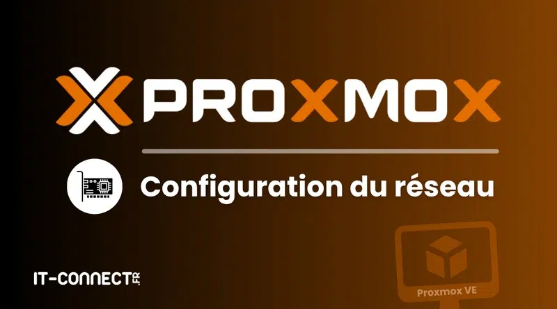 Proxmox logo with 'Configuration du réseau' in white text on a brown gradient background, IT-CONNECT.fr at the bottom-left.