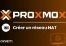 XPROXMOX logo with the subtitle 'Créer un réseau NAT' on a brown gradient background, IT-Connect logo bottom-left, Proxmox VE badge faintly bottom-right.