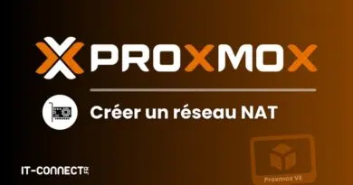 XPROXMOX logo with the subtitle 'Créer un réseau NAT' on a brown gradient background, IT-Connect logo bottom-left, Proxmox VE badge faintly bottom-right.